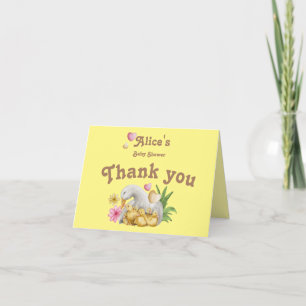 Yellow Sweet Duck Mommy & Babies Cute Baby Shower Letterpress Thank You Card