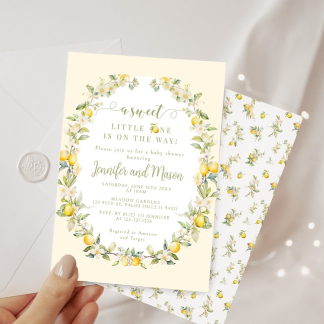 Yellow sweet lemon floral wreath baby shower invitation (Creator Uploaded)