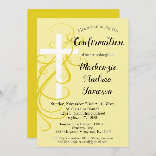 Yellow Swirl Cross Confirmation Invitation