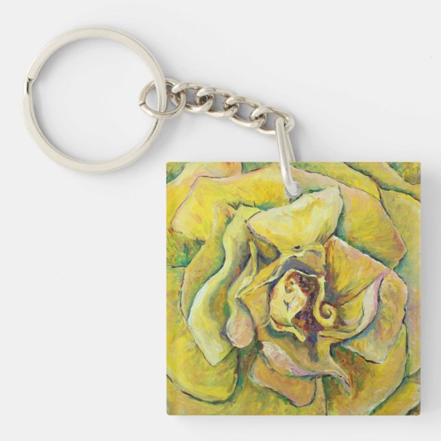 Yellow Swirl Rose Flower Keychain (Front)