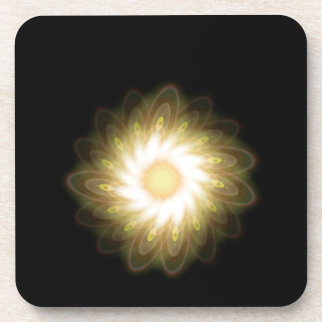 Yellow Swirls on Black Drink Coaster (Front)