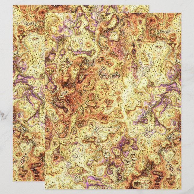 Yellow Swirly Marble Scrapbook Paper 2-Sided Page (Front/Back)