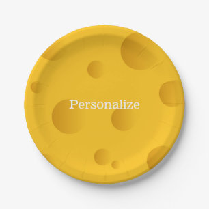 Yellow swiss cheese disposable paper party plates
