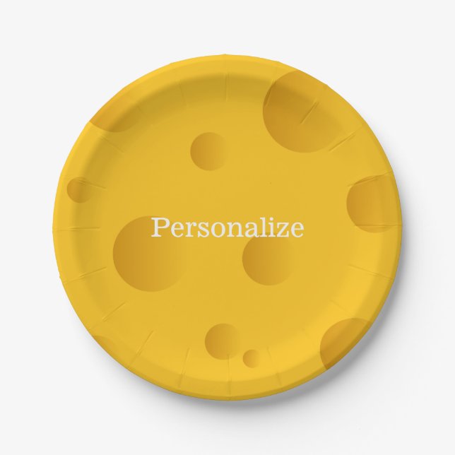 Yellow swiss cheese disposable paper party plates (Front)