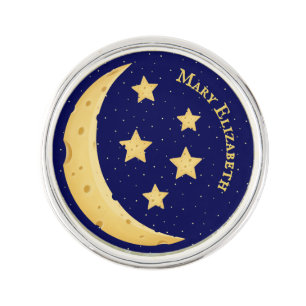 Yellow Swiss Cheese Moon & Stars Fanciful Custom Lapel Pin