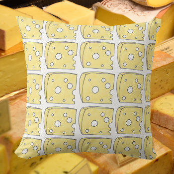 Yellow Swiss Cheese Wedge Food Foodie Chef Throw Pillow by rebeccaheartsny at Zazzle