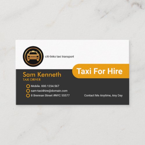 Yellow Tab Column Taxi Driver Transport Business Card