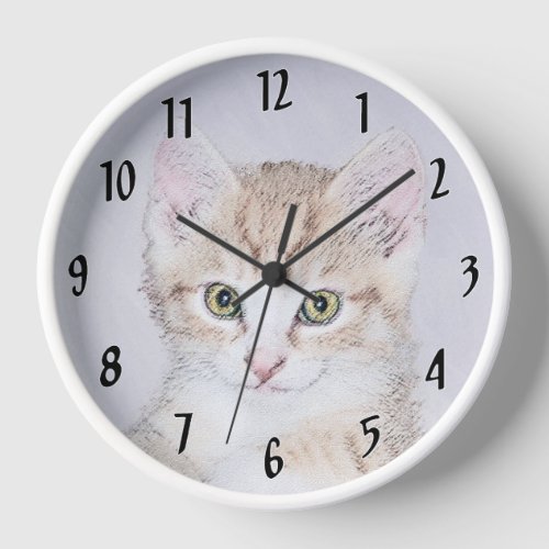 Yellow Tabby Cat Painting _ Cute Original Cat Art Clock