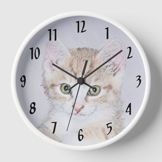 Yellow Tabby Cat Painting - Cute Original Cat Art Clock (Front)