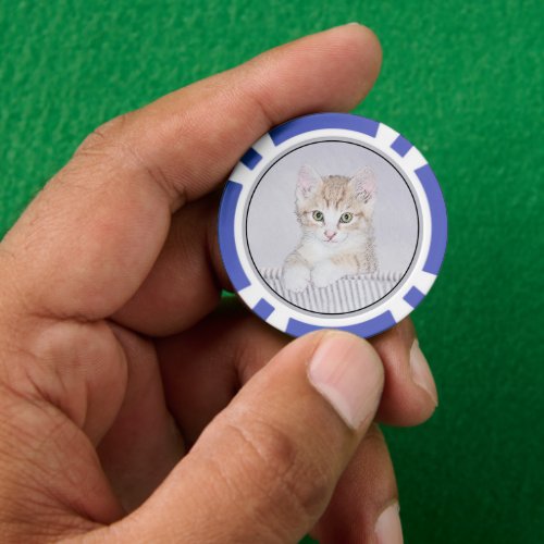 Yellow Tabby Cat Painting _ Cute Original Cat Art Poker Chips