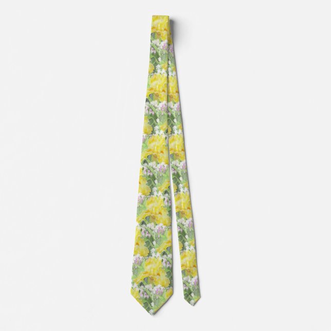 Yellow Tall Bearded Iris Watercolor Neck Tie (Front)