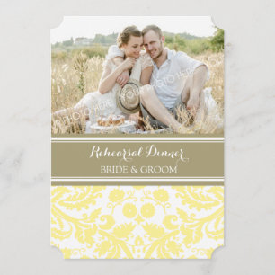 Yellow Tan Damask Photo Rehearsal Dinner Party Invitation