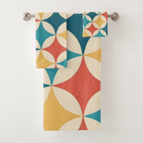 Yellow  Tan Mid Century Mod Geometric Pattern Bath Towel Set