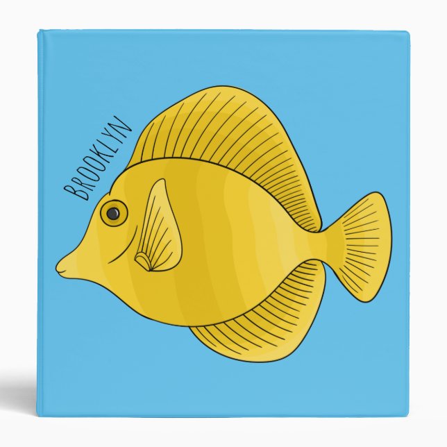 Yellow tang fish cartoon illustration  3 ring binder (Front)
