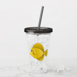 Yellow tang fish cartoon illustration acrylic tumbler