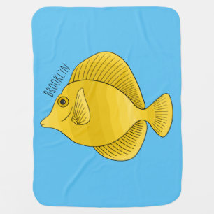 Yellow tang fish cartoon illustration baby blanket