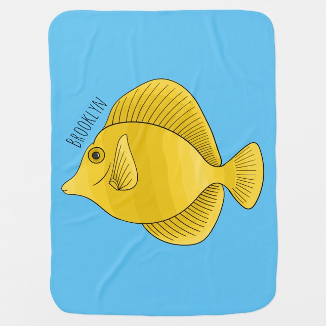 Yellow tang fish cartoon illustration  baby blanket (Front)