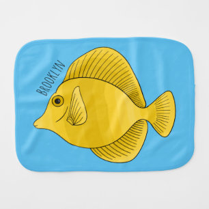 Yellow tang fish cartoon illustration baby burp cloth