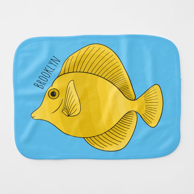 Yellow tang fish cartoon illustration baby burp cloth (Front Horizontal)