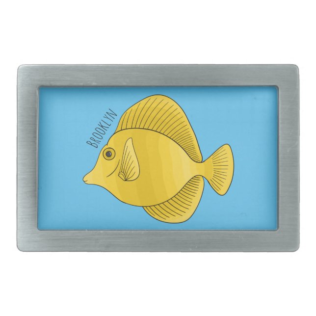 Yellow tang fish cartoon illustration belt buckle (Front)