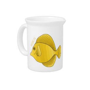 Yellow tang fish cartoon illustration  beverage pitcher