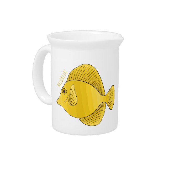 Yellow tang fish cartoon illustration  beverage pitcher (Left)