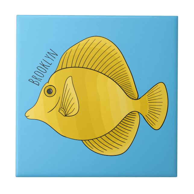 Yellow tang fish cartoon illustration  ceramic tile (Front)