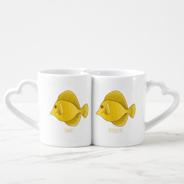 Yellow tang fish cartoon illustration coffee mug set (Back Nesting)