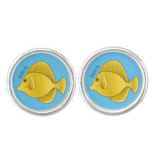 Yellow tang fish cartoon illustration cufflinks