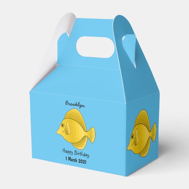Yellow tang fish cartoon illustration  favor boxes (Front Side)