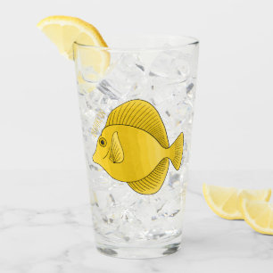 Yellow tang fish cartoon illustration glass