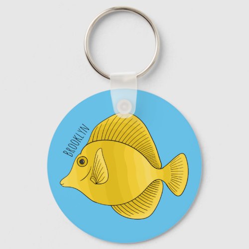 Yellow tang fish cartoon illustration  keychain