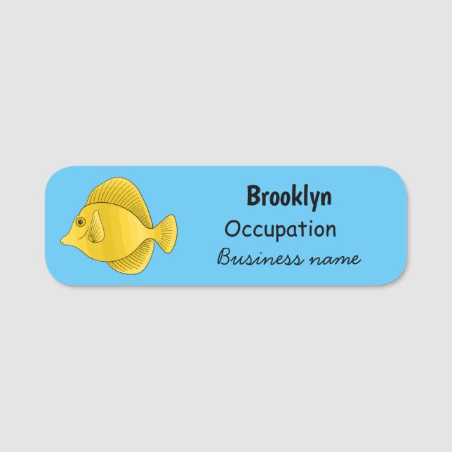 Yellow tang fish cartoon illustration  name tag (Front)