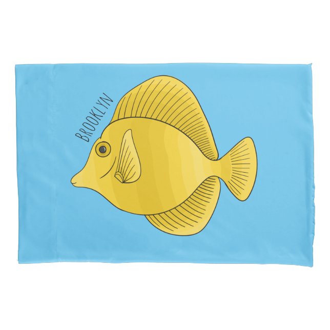 Yellow tang fish cartoon illustration pillow case (Front)