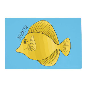 Yellow tang fish cartoon illustration placemat
