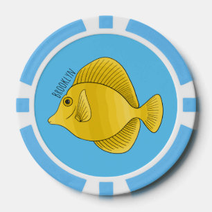 Yellow tang fish cartoon illustration poker chips