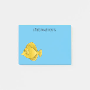 Yellow tang fish cartoon illustration post-it notes