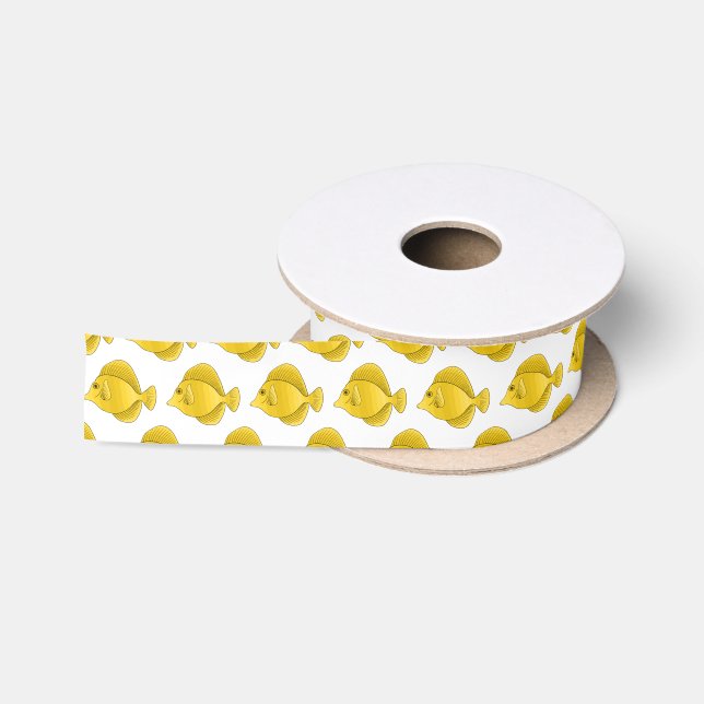 Yellow tang fish cartoon illustration satin ribbon (Spool)