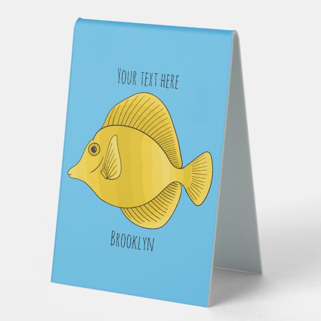 Yellow tang fish cartoon illustration  table tent (Front)
