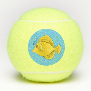 Yellow tang fish cartoon illustration tennis balls