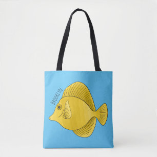 Yellow tang fish cartoon illustration tote bag