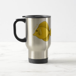 Yellow tang fish cartoon illustration  travel mug