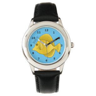 Yellow tang fish cartoon illustration watch