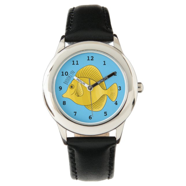Yellow tang fish cartoon illustration  watch (Front)