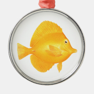 Yellow Tang Fish Metal Ornament