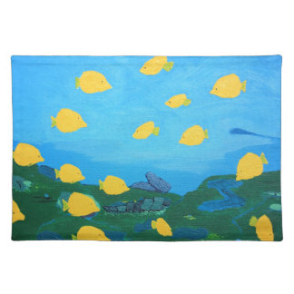 Yellow Tang in Ocean Acrylic Painting Placemat