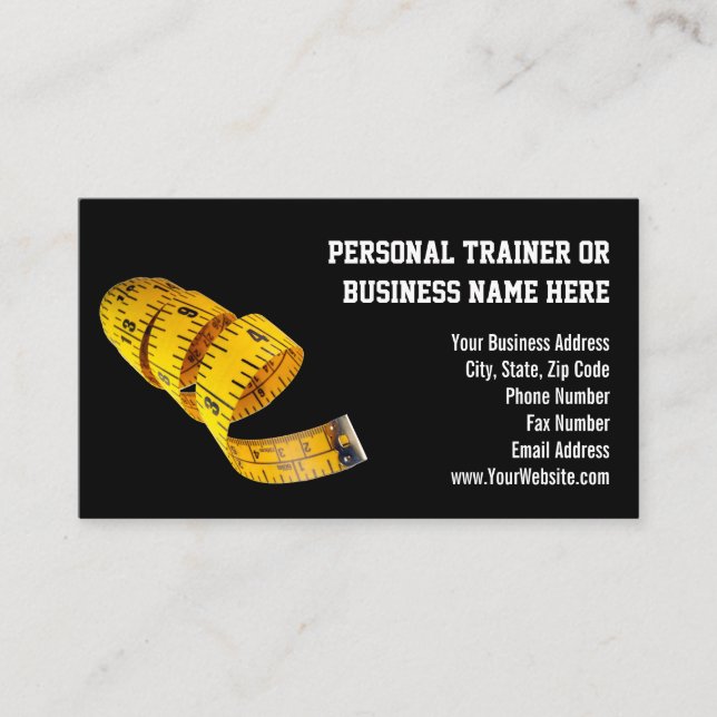 Yellow Tape Measure Personal Trainer Weight Loss Business Card (Front)