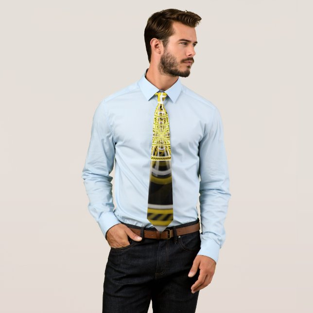 Yellow Tape Roller Coaster Ride on Fractal Rails Neck Tie (In Situ)