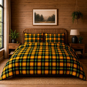 🧵 Yellow Tartan Cozy Cabin Rustic Bedroom Style Duvet Cover
