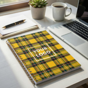 Yellow Tartan Notebook Custom Logo Plaid Pattern 